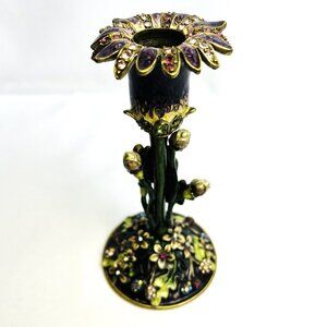 Purple Austrian Crystals & Enamel Metal Vintage Candlestick Holder by Folio 6"